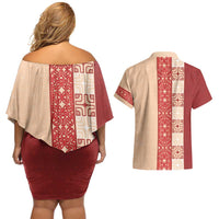 Papua New Guinea Couples Matching Off Shoulder Short Dress and Hawaiian Shirt Oro Tapa Pattern
