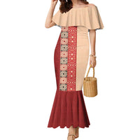 Papua New Guinea Family Matching Mermaid Dress and Hawaiian Shirt Oro Tapa Pattern LT05 Mom's Dress Beige - Polynesian Pride