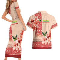 Papua New Guinea Oro Province Couples Matching Short Sleeve Bodycon Dress and Hawaiian Shirt Oro Birdwing Butterfly LT05 - Polynesian Pride
