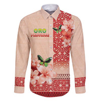 Papua New Guinea Oro Province Family Matching Tank Maxi Dress and Hawaiian Shirt Oro Birdwing Butterfly LT05 Dad's Shirt - Long Sleeve Beige - Polynesian Pride
