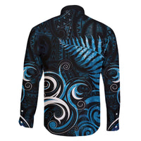 New Zealand Sea Week Family Matching Off The Shoulder Long Sleeve Dress and Hawaiian Shirt Maori Wave Pattern Ocean Blue LT05 - Polynesian Pride