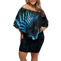 New Zealand Sea Week Family Matching Off Shoulder Short Dress and Hawaiian Shirt Maori Wave Pattern Ocean Blue LT05 Mom's Dress Blue - Polynesian Pride