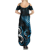 New Zealand Sea Week Family Matching Summer Maxi Dress and Hawaiian Shirt Maori Wave Pattern Ocean Blue LT05 - Polynesian Pride