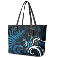 New Zealand Sea Week Leather Tote Bag Maori Wave Pattern Ocean Blue
