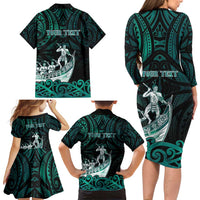 Personalised New Zealand Waka Racing Family Matching Long Sleeve Bodycon Dress and Hawaiian Shirt Maori Warriors LT05 - Polynesian Pride