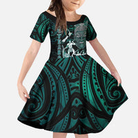 Personalised New Zealand Waka Racing Family Matching Mermaid Dress and Hawaiian Shirt Maori Warriors LT05 Daughter's Dress Green - Polynesian Pride