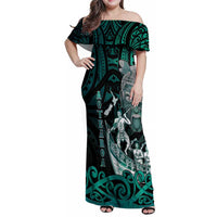 Personalised New Zealand Waka Racing Family Matching Off Shoulder Maxi Dress and Hawaiian Shirt Maori Warriors LT05 Mom's Dress Green - Polynesian Pride