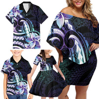 Polynesian Art Tattoo Family Matching Off Shoulder Short Dress and Hawaiian Shirt Plumeria Flowers Turquoise Gradient LT05 - Polynesian Pride