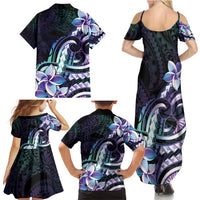 Polynesian Art Tattoo Family Matching Summer Maxi Dress and Hawaiian Shirt Plumeria Flowers Turquoise Gradient LT05 - Polynesian Pride