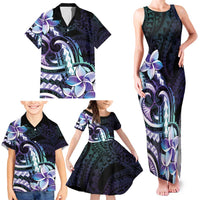 Polynesian Art Tattoo Family Matching Tank Maxi Dress and Hawaiian Shirt Plumeria Flowers Turquoise Gradient LT05 - Polynesian Pride
