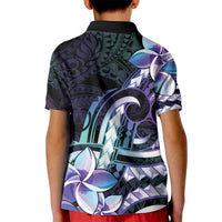 Polynesian Art Tattoo Kid Polo Shirt Plumeria Flowers Turquoise Gradient