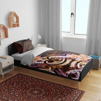 Polynesian Art Tattoo Bedding Set Plumeria Flowers Peach Gradient