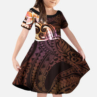 Polynesian Art Tattoo Family Matching Mermaid Dress and Hawaiian Shirt Plumeria Flowers Peach Gradient LT05 Daughter's Dress Peach - Polynesian Pride