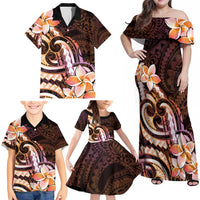 Polynesian Art Tattoo Family Matching Off Shoulder Maxi Dress and Hawaiian Shirt Plumeria Flowers Peach Gradient LT05 - Polynesian Pride