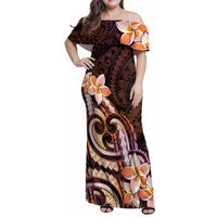 Polynesian Art Tattoo Family Matching Off Shoulder Maxi Dress and Hawaiian Shirt Plumeria Flowers Peach Gradient LT05 Mom's Dress Peach - Polynesian Pride