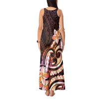 Polynesian Art Tattoo Tank Maxi Dress Plumeria Flowers Peach Gradient