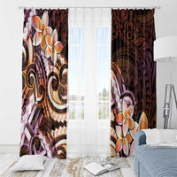 Polynesian Art Tattoo Window Curtain Plumeria Flowers Peach Gradient