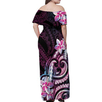 Polynesian Art Tattoo Family Matching Off Shoulder Maxi Dress and Hawaiian Shirt Plumeria Flowers Pink Gradient LT05 - Polynesian Pride