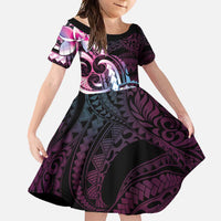 Polynesian Art Tattoo Family Matching Tank Maxi Dress and Hawaiian Shirt Plumeria Flowers Pink Gradient LT05 Daughter's Dress Pink - Polynesian Pride
