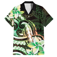 Polynesian Art Tattoo Family Matching Long Sleeve Bodycon Dress and Hawaiian Shirt Plumeria Flowers Green Gradient LT05 Dad's Shirt - Short Sleeve Green - Polynesian Pride