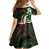 Polynesian Art Tattoo Family Matching Off Shoulder Maxi Dress and Hawaiian Shirt Plumeria Flowers Green Gradient LT05 - Polynesian Pride