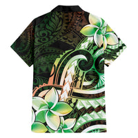 Polynesian Art Tattoo Family Matching Off Shoulder Maxi Dress and Hawaiian Shirt Plumeria Flowers Green Gradient LT05 - Polynesian Pride