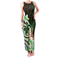 Polynesian Art Tattoo Family Matching Tank Maxi Dress and Hawaiian Shirt Plumeria Flowers Green Gradient LT05 Mom's Dress Green - Polynesian Pride