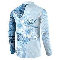 Hawaii Tapa Pattern With Blue Hibiscus Button Sweatshirt