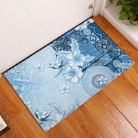 Hawaii Tapa Pattern With Blue Hibiscus Rubber Doormat