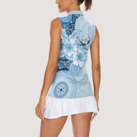 Hawaii Tapa Pattern With Blue Hibiscus Women Sleeveless Polo Shirt