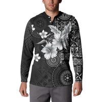 Hawaii Tapa Pattern With Black Hibiscus Button Sweatshirt
