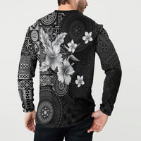 Hawaii Tapa Pattern With Black Hibiscus Button Sweatshirt