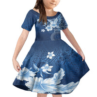 Hawaii Tapa Pattern With Navy Hibiscus Family Matching Mermaid Dress and Hawaiian Shirt LT05 Daughter's Dress Navy - Polynesian Pride