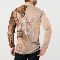 Hawaii Tapa Pattern With Brown Hibiscus Button Sweatshirt