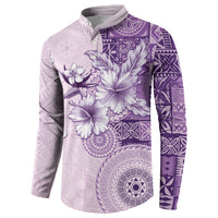 Hawaii Tapa Pattern With Violet Hibiscus Button Sweatshirt