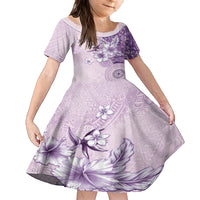 Hawaii Tapa Pattern With Violet Hibiscus Family Matching Summer Maxi Dress and Hawaiian Shirt LT05 Daughter's Dress Violet - Polynesian Pride