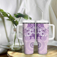 Hawaii Tapa Pattern With Violet Hibiscus Tumbler With Handle LT05 - Polynesian Pride