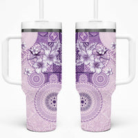 Hawaii Tapa Pattern With Violet Hibiscus Tumbler With Handle LT05 One Size: 40 oz Violet - Polynesian Pride