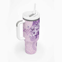 Hawaii Tapa Pattern With Violet Hibiscus Tumbler With Handle LT05 - Polynesian Pride