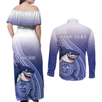 Personalized Samoana High School Couples Matching Off Shoulder Maxi Dress and Long Sleeve Button Shirt Polynesian Tribal Shark