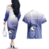 Personalized Samoana High School Couples Matching Off The Shoulder Long Sleeve Dress and Hawaiian Shirt Polynesian Tribal Shark