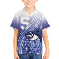 Personalized Samoana High School Family Matching Off Shoulder Short Dress and Hawaiian Shirt Polynesian Tribal Shark LT05 Son's Shirt Blue - Polynesian Pride