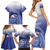 Personalized Samoana High School Family Matching Short Sleeve Bodycon Dress and Hawaiian Shirt Polynesian Tribal Shark LT05 - Polynesian Pride