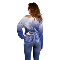 Personalized Samoana High School Off Shoulder Sweater Polynesian Tribal Shark