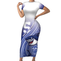 Personalized Samoana High School Short Sleeve Bodycon Dress Polynesian Tribal Shark LT05 Long Dress Blue - Polynesian Pride