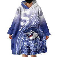 Personalized Samoana High School Wearable Blanket Hoodie Polynesian Tribal Shark