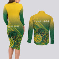 Personalized Leone High School Couples Matching Long Sleeve Bodycon Dress and Long Sleeve Button Shirt Leone Lion