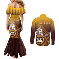 Personalized Tafuna High School Couples Matching Mermaid Dress and Long Sleeve Button Shirt Polynesian Warrior