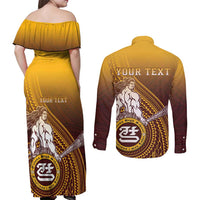 Personalized Tafuna High School Couples Matching Off Shoulder Maxi Dress and Long Sleeve Button Shirt Polynesian Warrior