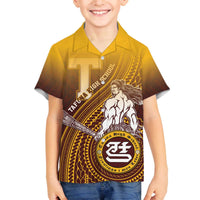 Personalized Tafuna High School Family Matching Off The Shoulder Long Sleeve Dress and Hawaiian Shirt Polynesian Warrior